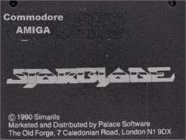 Top of cartridge artwork for Starblade on the Commodore Amiga.