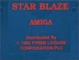 Top of cartridge artwork for Starblaze on the Commodore Amiga.