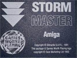 Top of cartridge artwork for Storm Master on the Commodore Amiga.