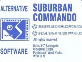 Top of cartridge artwork for Suburban Commando on the Commodore Amiga.