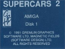 Top of cartridge artwork for Super Cars 2 on the Commodore Amiga.