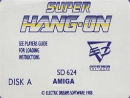 Top of cartridge artwork for Super Hang-on on the Commodore Amiga.