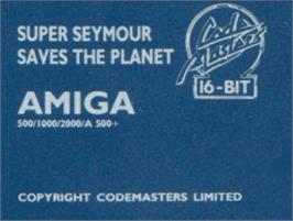Top of cartridge artwork for Super Seymour Saves the Planet on the Commodore Amiga.