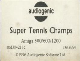 Top of cartridge artwork for Super Tennis Champs on the Commodore Amiga.