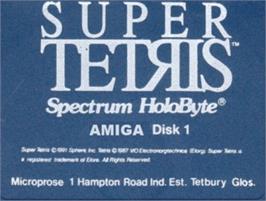 Top of cartridge artwork for Super Tetris on the Commodore Amiga.