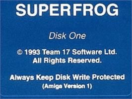 Top of cartridge artwork for Superfrog on the Commodore Amiga.