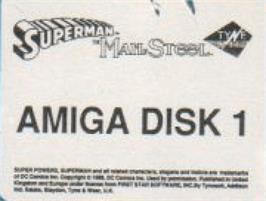 Top of cartridge artwork for Superman - The Man Of Steel on the Commodore Amiga.