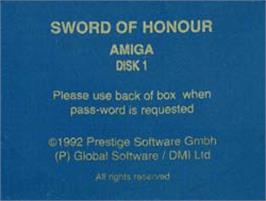 Top of cartridge artwork for Sword of Honour on the Commodore Amiga.