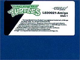Top of cartridge artwork for Teenage Mutant Ninja Turtles on the Commodore Amiga.
