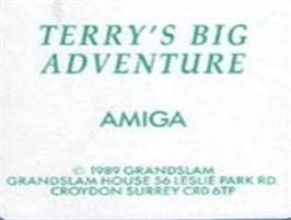 Top of cartridge artwork for Terry's Big Adventure on the Commodore Amiga.