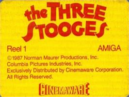 Top of cartridge artwork for Three Stooges, The on the Commodore Amiga.
