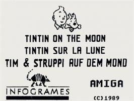 Top of cartridge artwork for Tintin on the Moon on the Commodore Amiga.