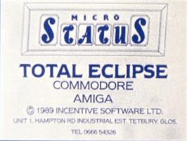 Top of cartridge artwork for Total Eclipse on the Commodore Amiga.