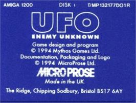 Top of cartridge artwork for UFO - Enemy Unknown on the Commodore Amiga.