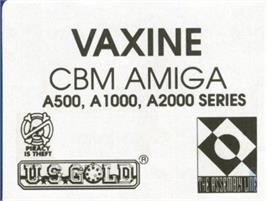 Top of cartridge artwork for Vaxine on the Commodore Amiga.