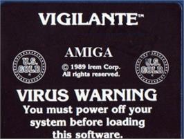 Top of cartridge artwork for Vigilante on the Commodore Amiga.