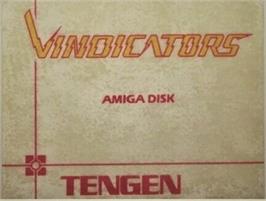 Top of cartridge artwork for Vindicators on the Commodore Amiga.