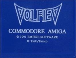 Top of cartridge artwork for Volfied on the Commodore Amiga.