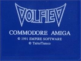Top of cartridge artwork for Volfied on the Commodore Amiga.
