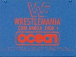 Top of cartridge artwork for WWF Wrestlemania on the Commodore Amiga.