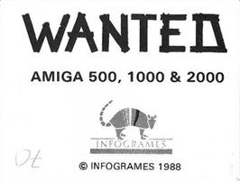Top of cartridge artwork for Wanted on the Commodore Amiga.