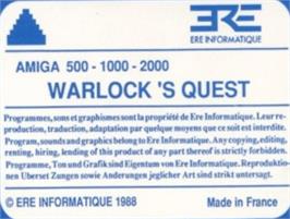 Top of cartridge artwork for Warlock's Quest on the Commodore Amiga.