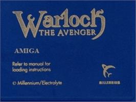 Top of cartridge artwork for Warlock - The Avenger on the Commodore Amiga.