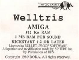 Top of cartridge artwork for Welltris on the Commodore Amiga.