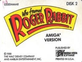 Top of cartridge artwork for Who Framed Roger Rabbit? on the Commodore Amiga.