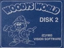 Top of cartridge artwork for Woody's World on the Commodore Amiga.