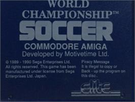 Top of cartridge artwork for World Championship Soccer on the Commodore Amiga.