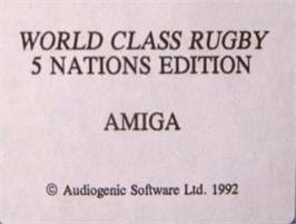 Top of cartridge artwork for World Class Rugby on the Commodore Amiga.