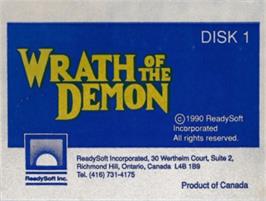 Top of cartridge artwork for Wrath of the Demon on the Commodore Amiga.