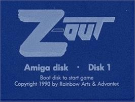 Top of cartridge artwork for Z-Out on the Commodore Amiga.