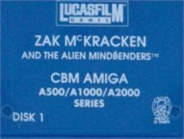 Top of cartridge artwork for Zak McKracken and the Alien Mindbenders on the Commodore Amiga.