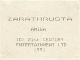 Top of cartridge artwork for Zarathrusta on the Commodore Amiga.