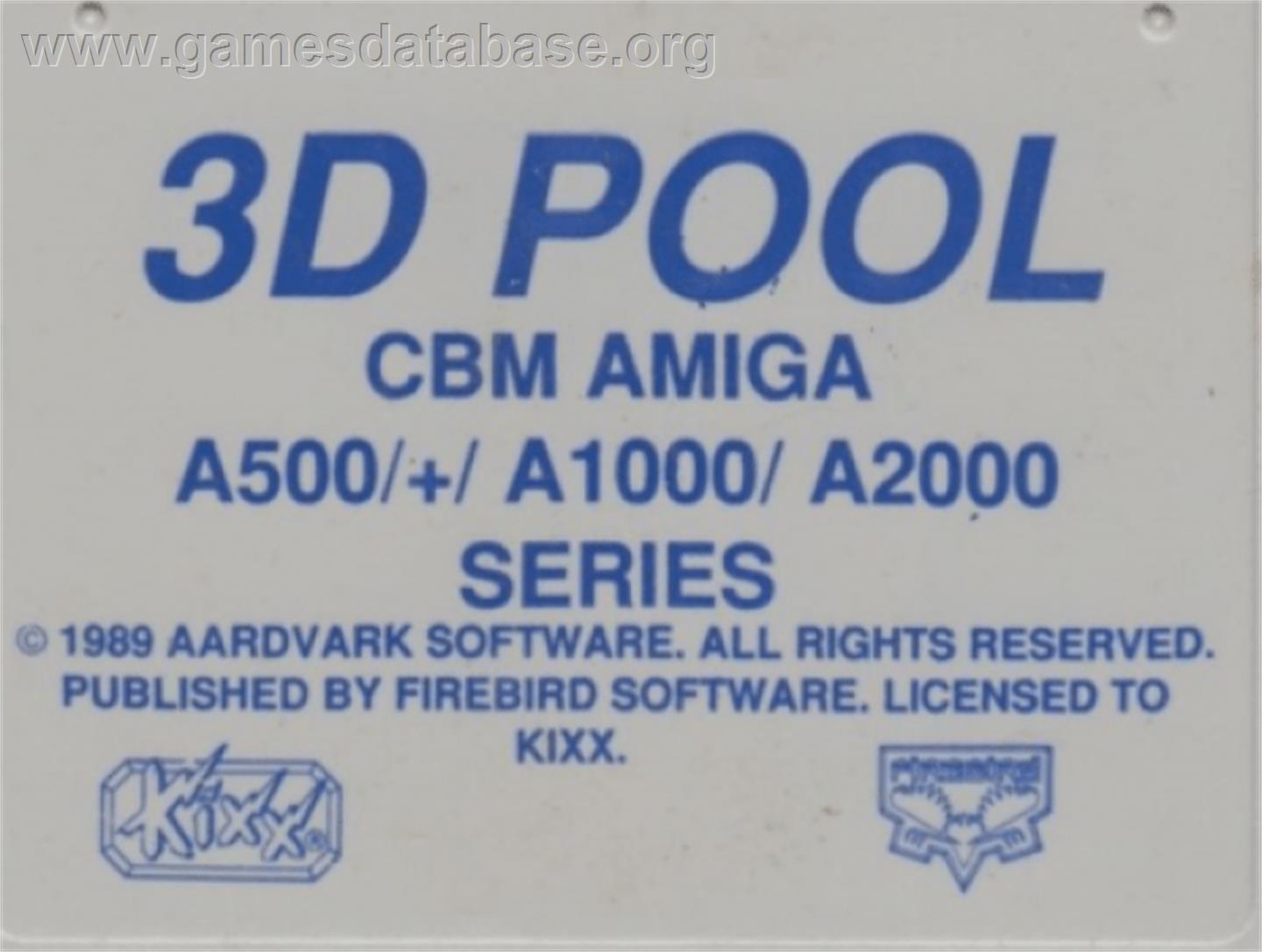 3d Pool - Commodore Amiga - Artwork - Cartridge Top