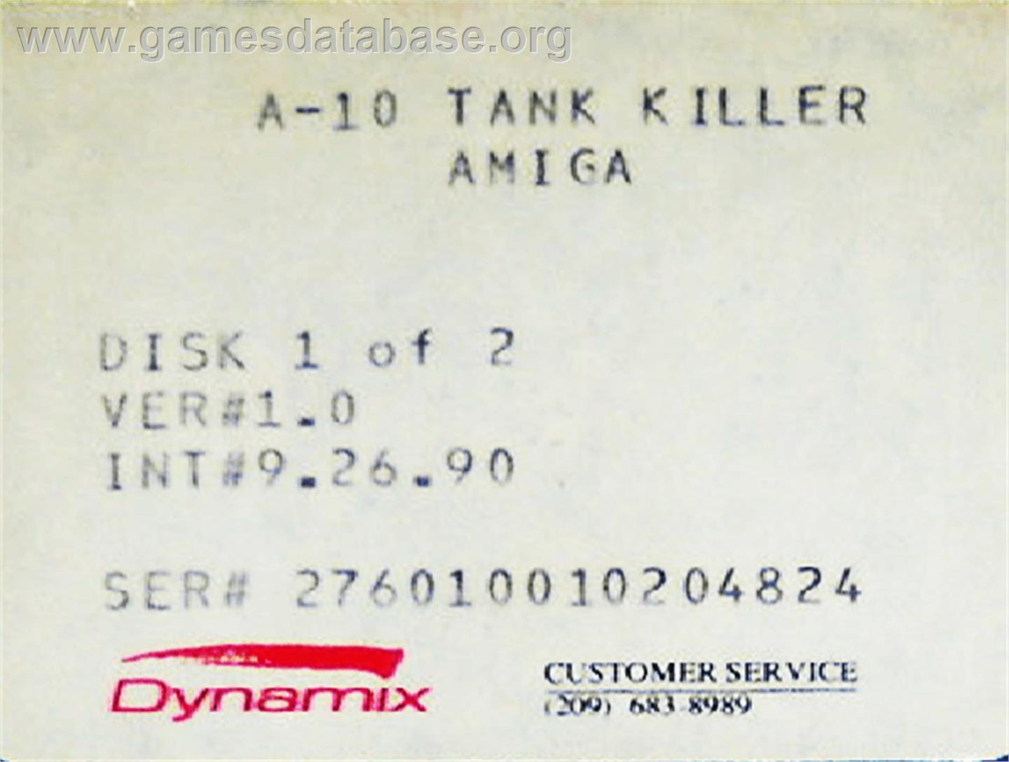 A-10 Tank Killer - Commodore Amiga - Artwork - Cartridge Top