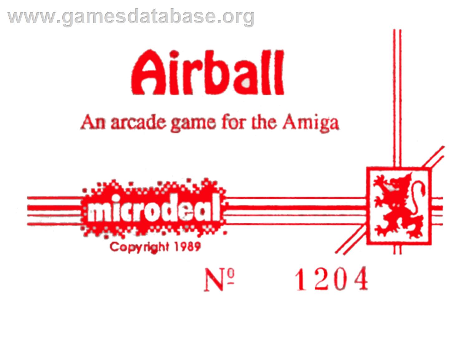 Airball - Commodore Amiga - Artwork - Cartridge Top