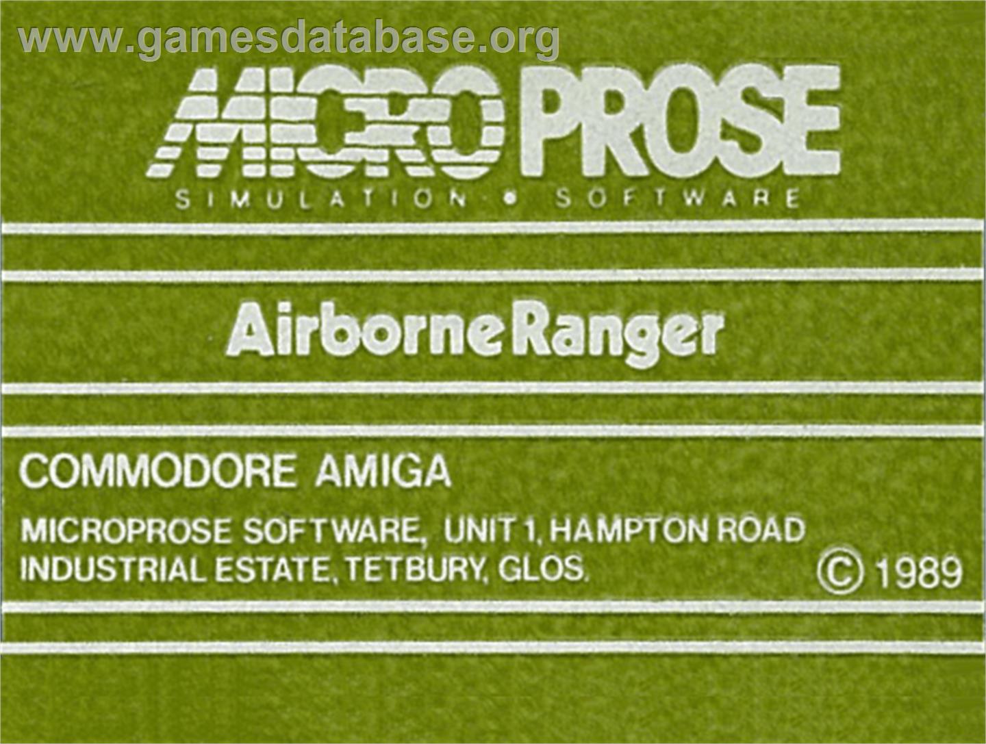 Airborne Ranger - Commodore Amiga - Artwork - Cartridge Top
