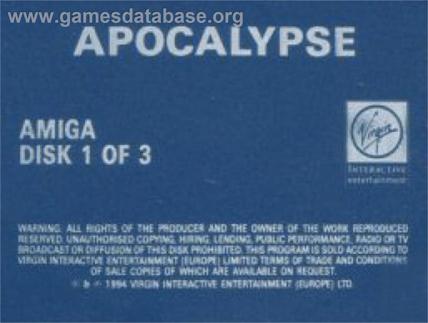 Apocalypse - Commodore Amiga - Artwork - Cartridge Top