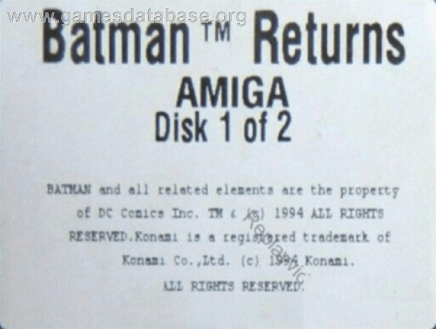 Batman Returns - Commodore Amiga - Artwork - Cartridge Top