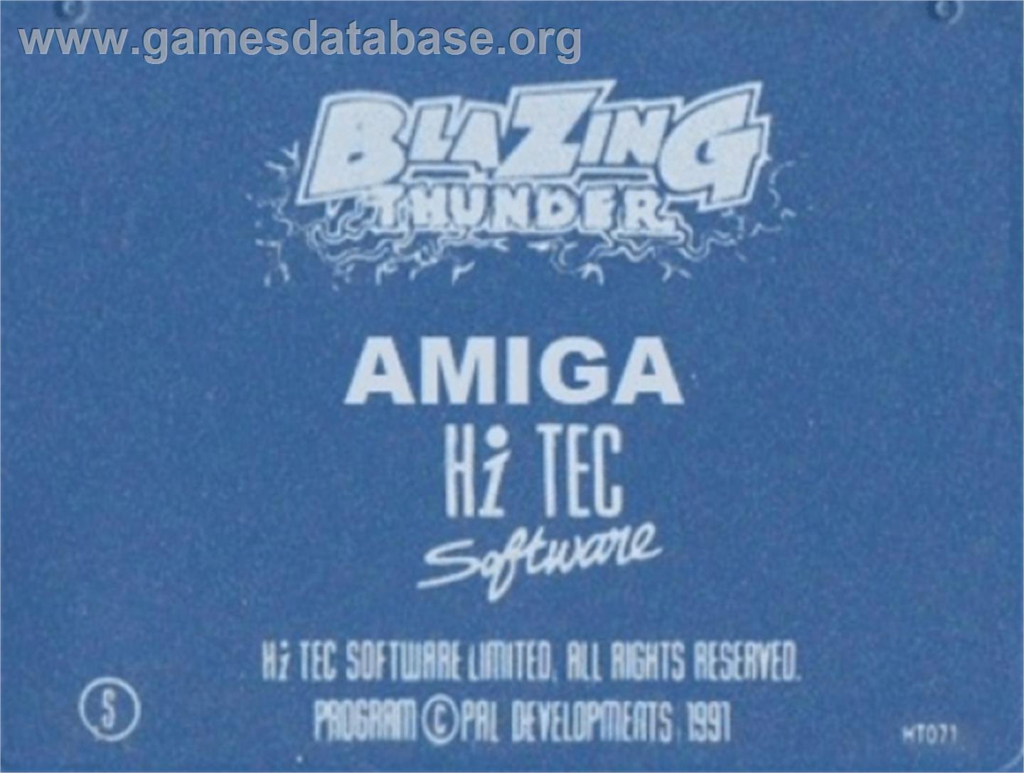 Blazing Thunder - Commodore Amiga - Artwork - Cartridge Top