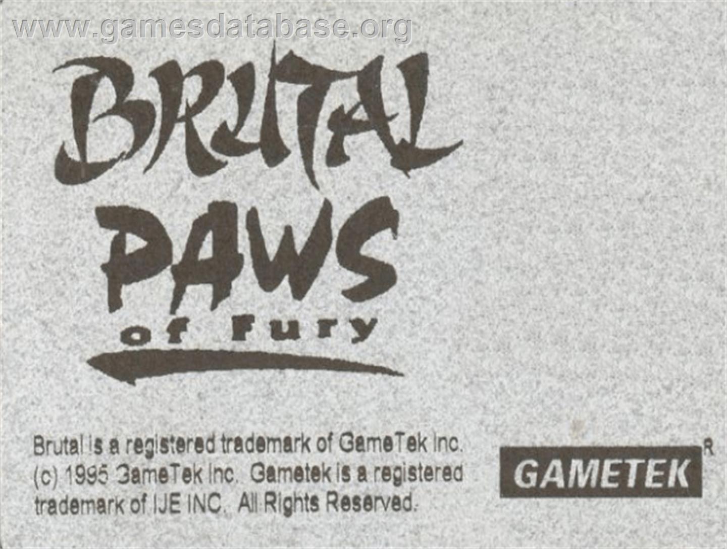Brutal - Paws Of Fury - Commodore Amiga - Artwork - Cartridge Top