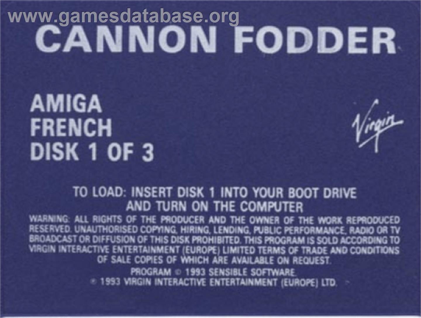 Cannon Fodder - Commodore Amiga - Artwork - Cartridge Top