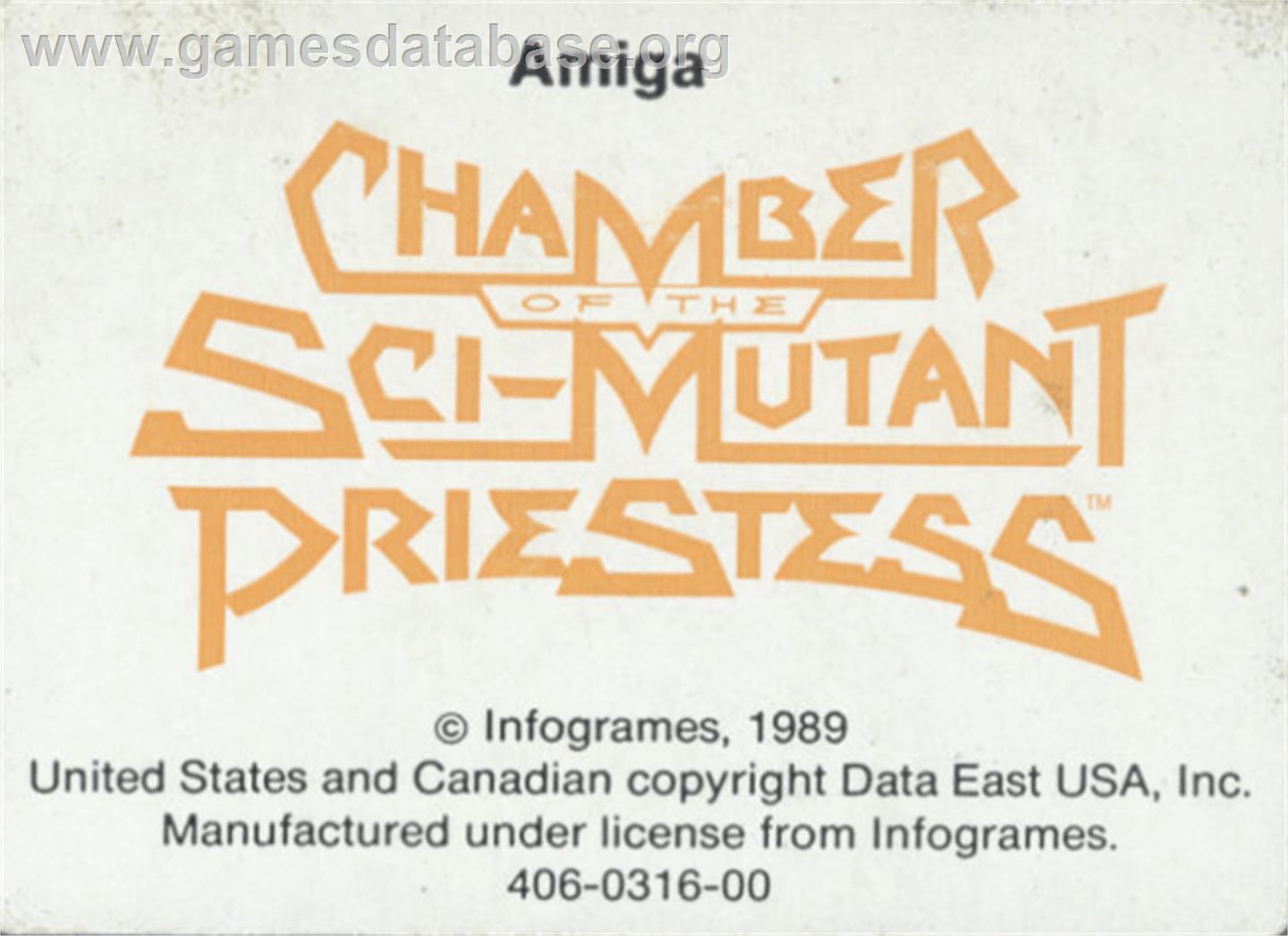 Chamber of the Sci-Mutant Priestess - Commodore Amiga - Artwork - Cartridge Top