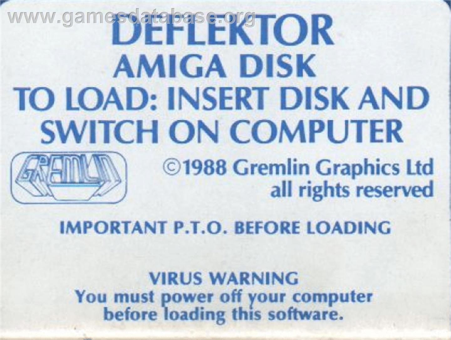 Deflektor - Commodore Amiga - Artwork - Cartridge Top