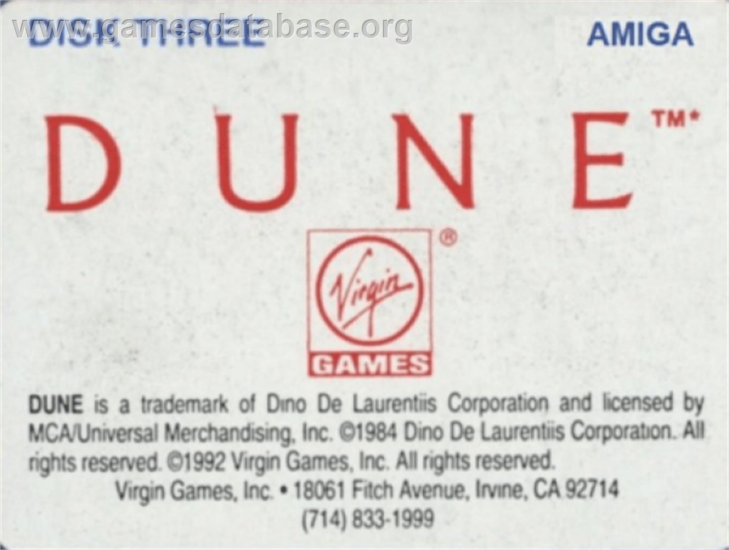 Dune - Commodore Amiga - Artwork - Cartridge Top