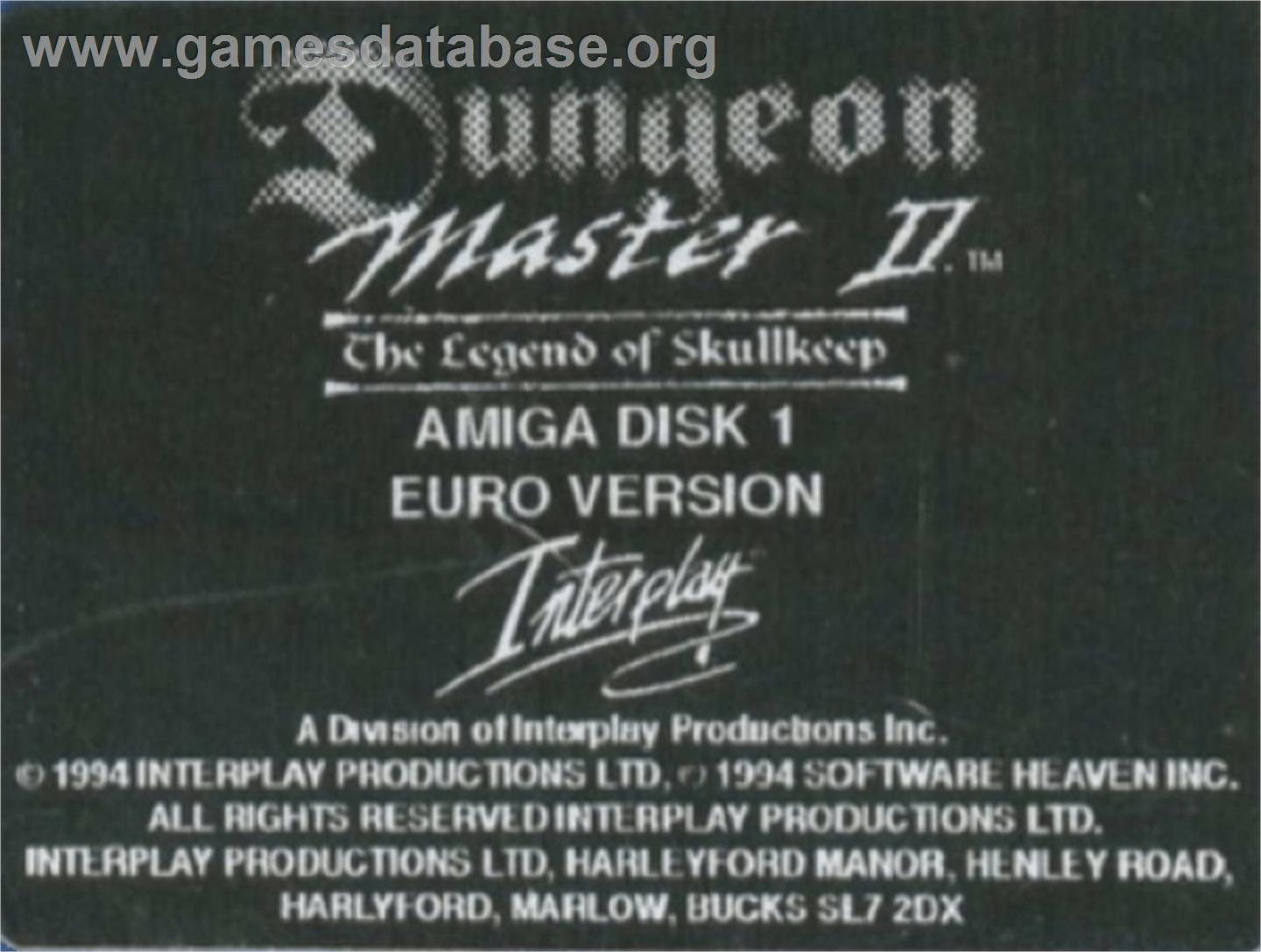 Dungeon Master II: The Legend of Skullkeep - Commodore Amiga - Artwork - Cartridge Top