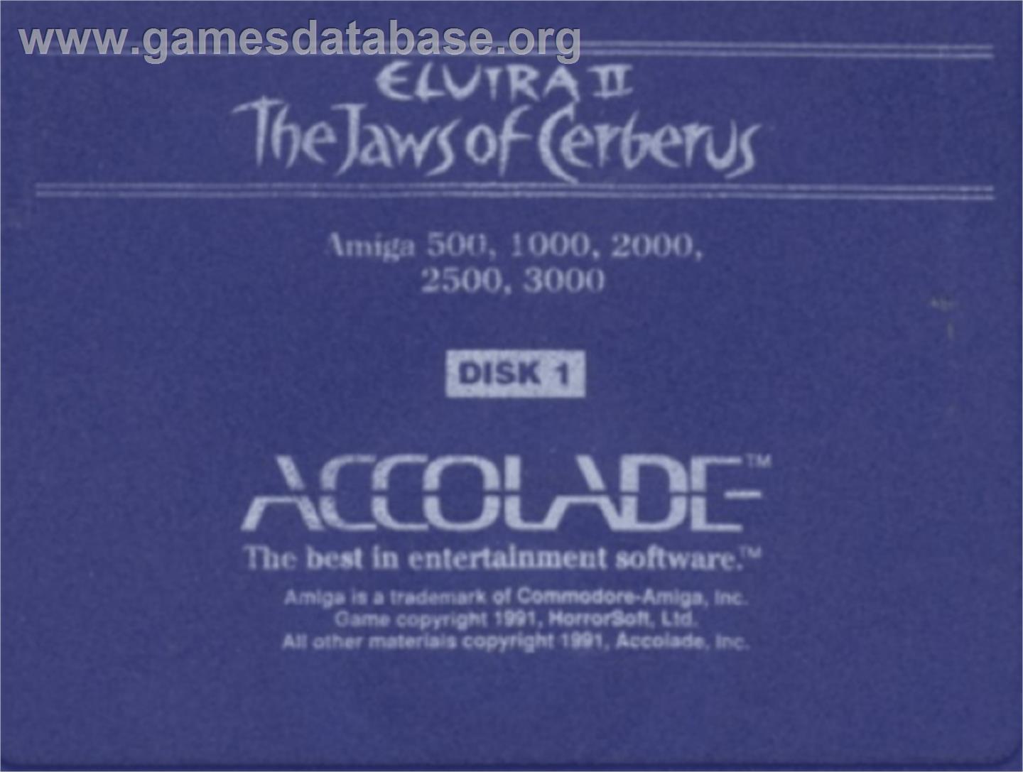 Elvira 2 - The Jaws Of Cerberus - Commodore Amiga - Artwork - Cartridge Top
